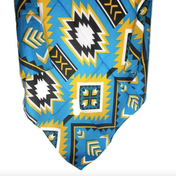 Wyoming Traders Wild Rag Southwest Print Teal / Gold 100% Silk Scarf - 34.5" - Picture 2 of 2